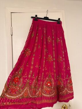 Bohemian Pink Embroidered Maxi Skirt